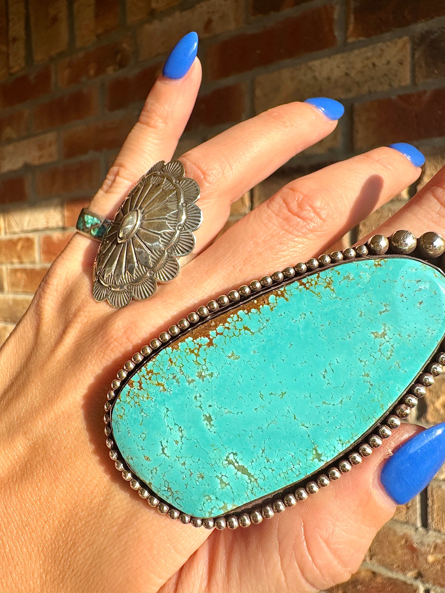 AMAZING Large Sterling Silver Turquoise Slab Ring