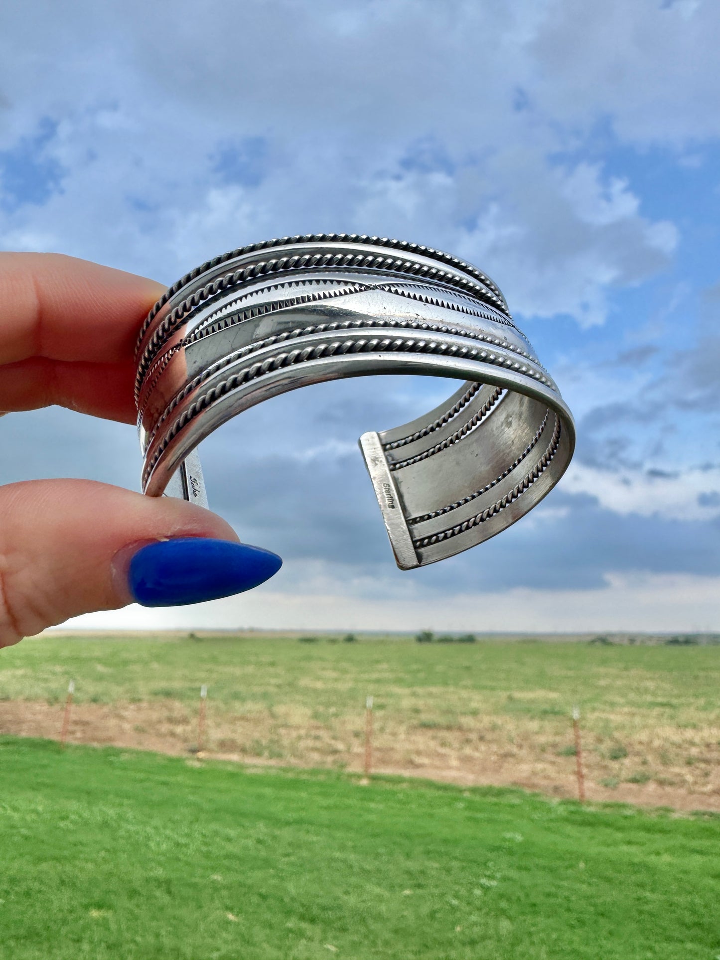 Western Sterling Silver Signed Wide Cuff Bracelet