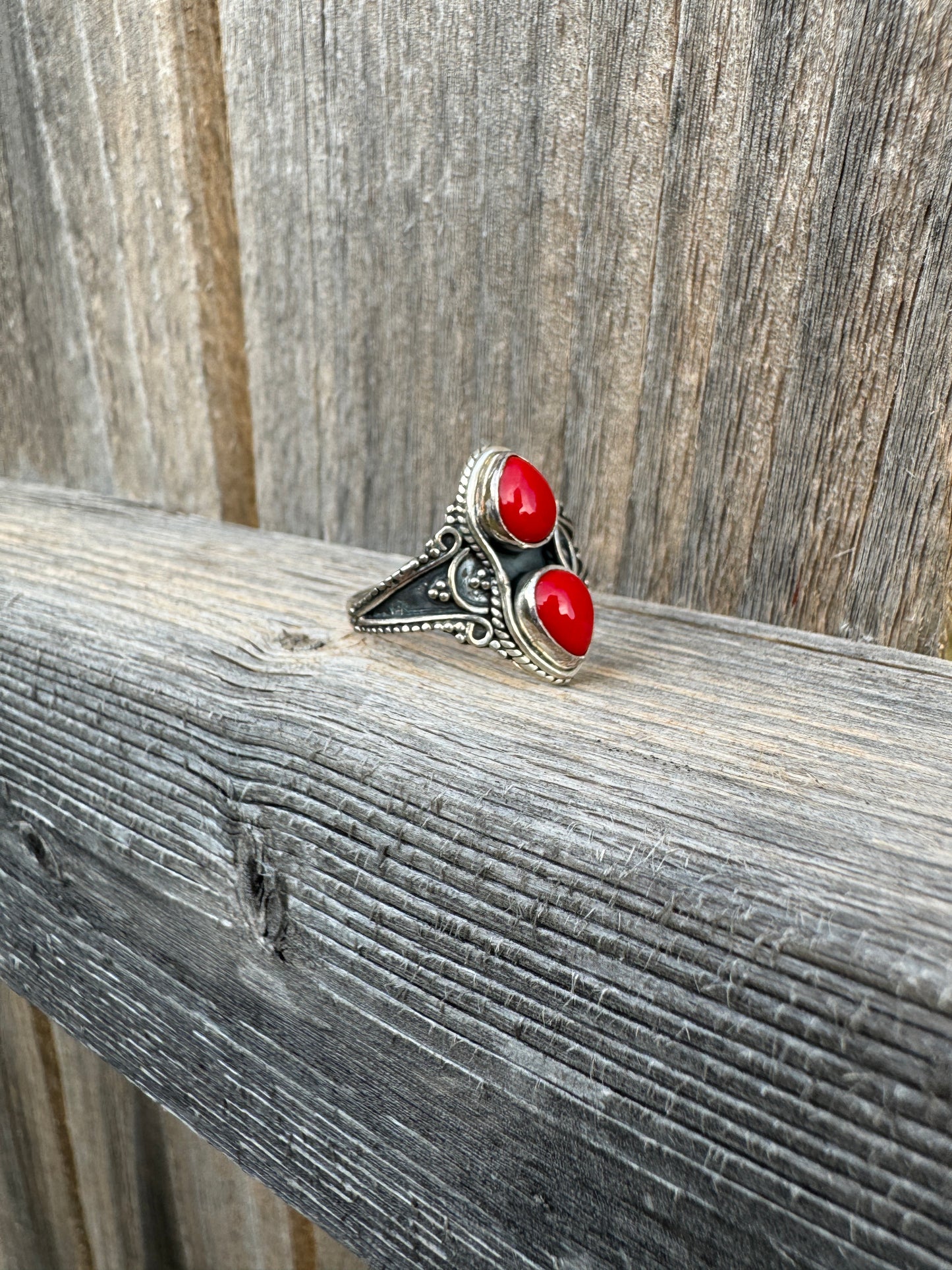 Vintage Sterling Silver Coral Ring