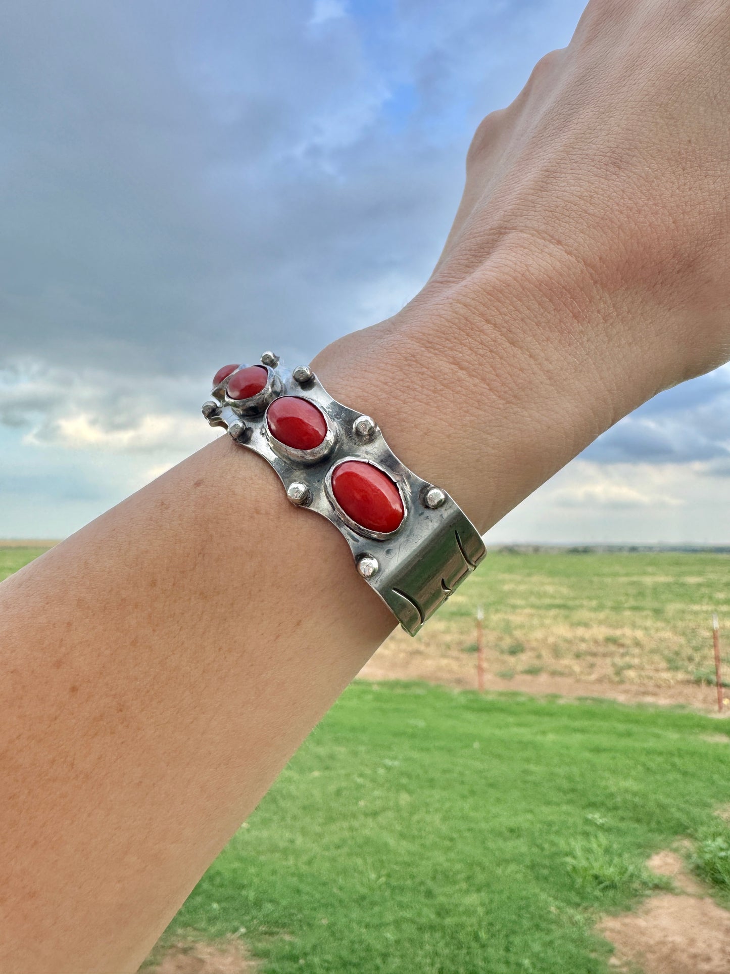 Sterling Silver Coral Cuff Bracelet