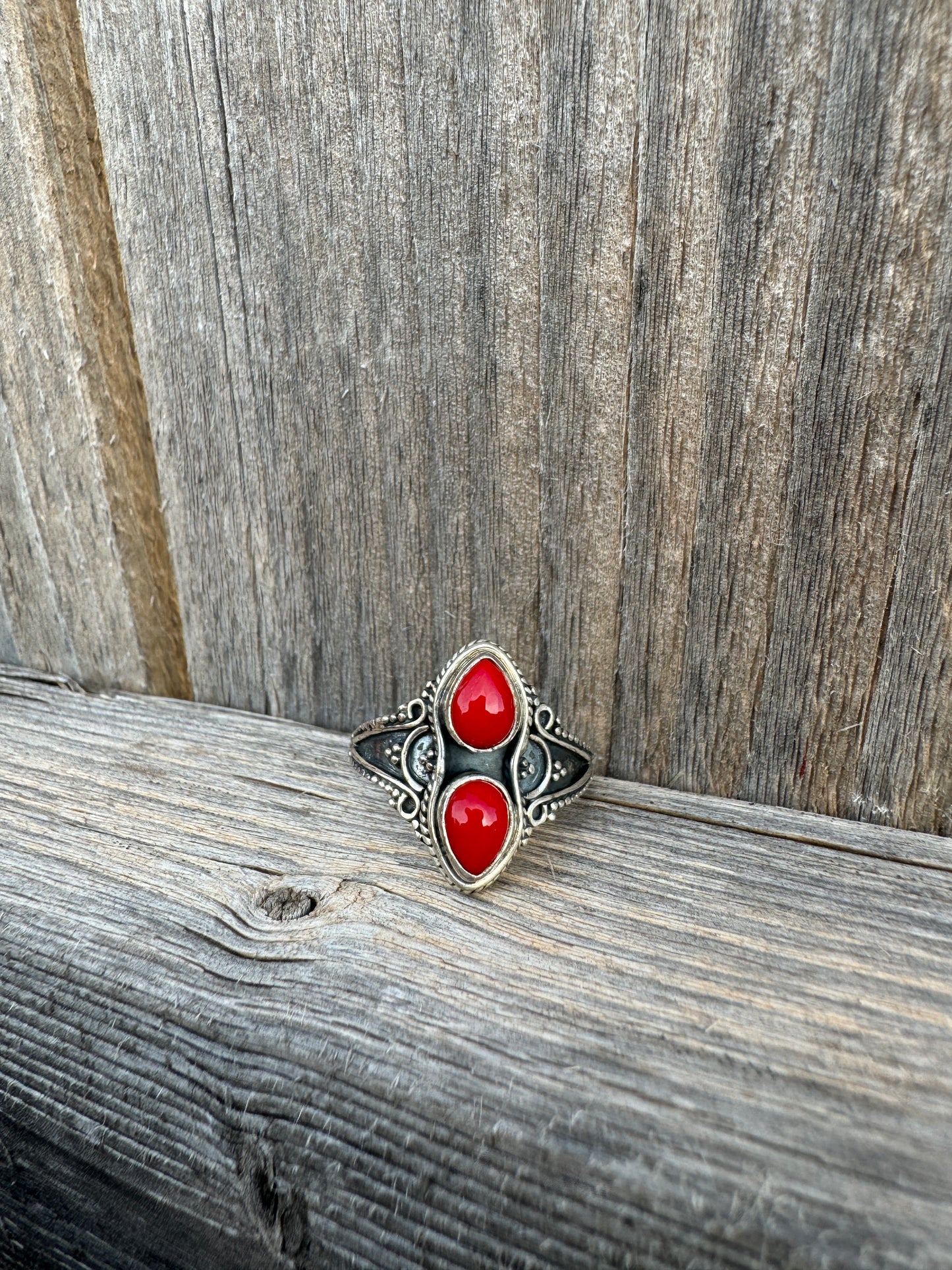 Vintage Sterling Silver Coral Ring