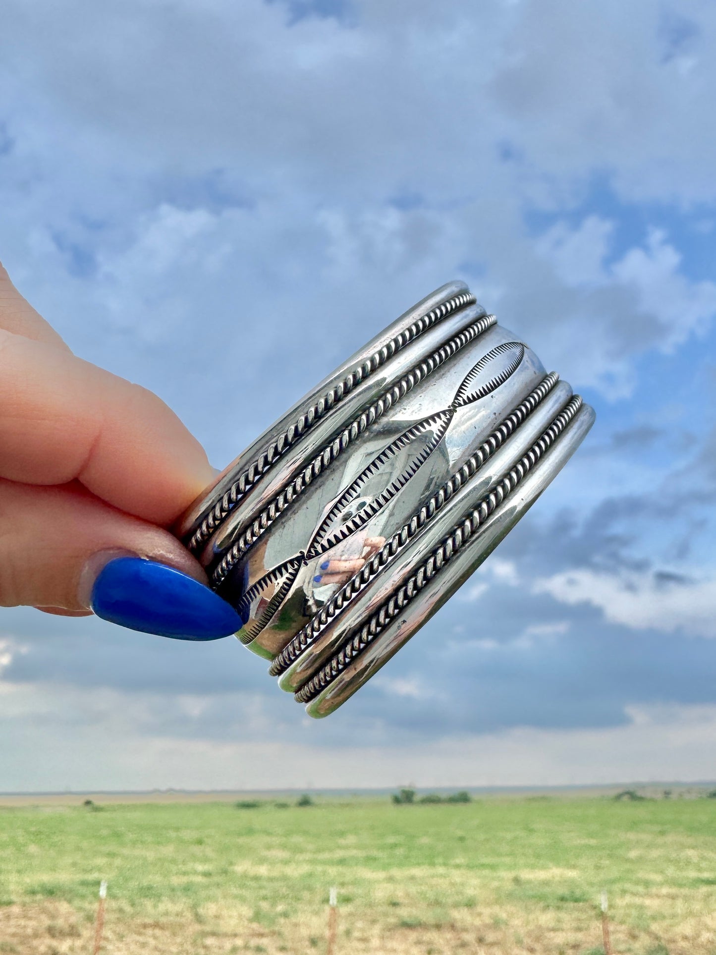 Western Sterling Silver Signed Wide Cuff Bracelet