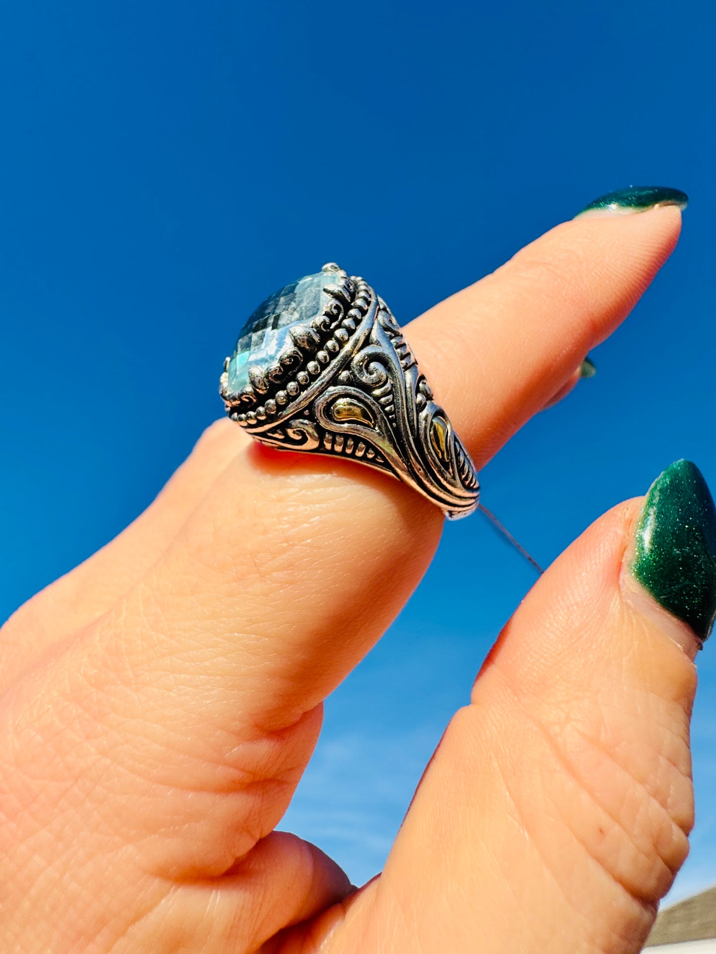 18k and Sterling Silver Blue Topaz Ring