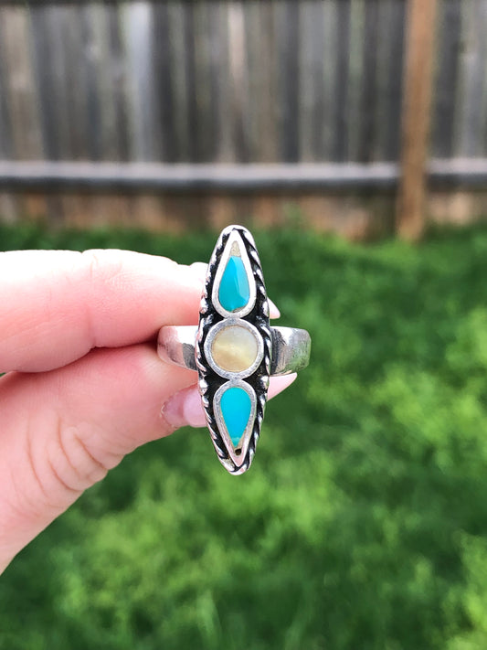 Vintage Sterling MOP + Turquoise Ring