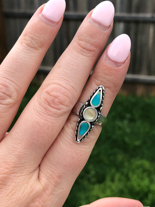 Vintage Sterling MOP + Turquoise Ring