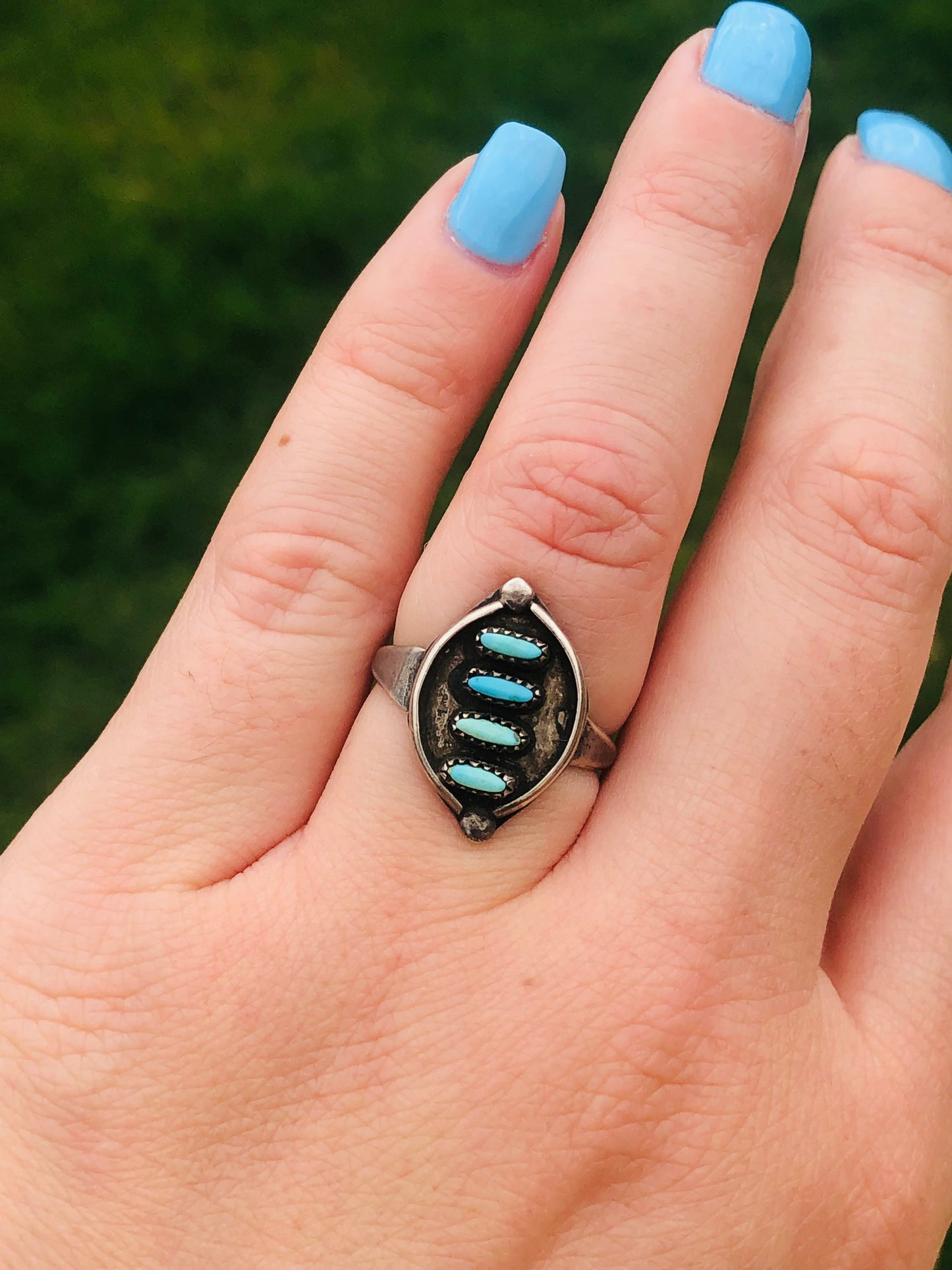 Old Pawn Vintage Sterling Silver Turquoise Zuni Ring