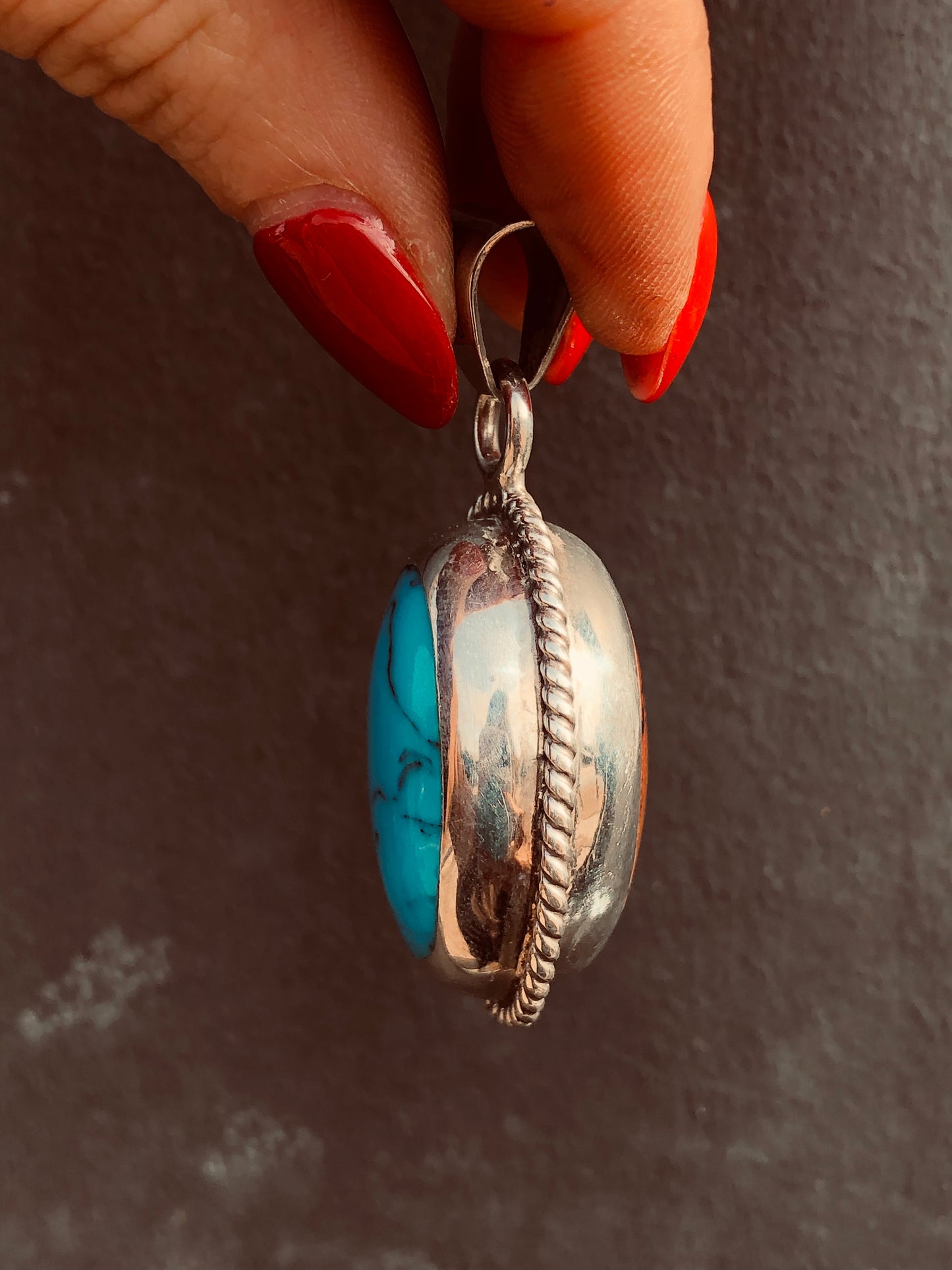Sterling Two-Sided Turquoise and Agate Pendant