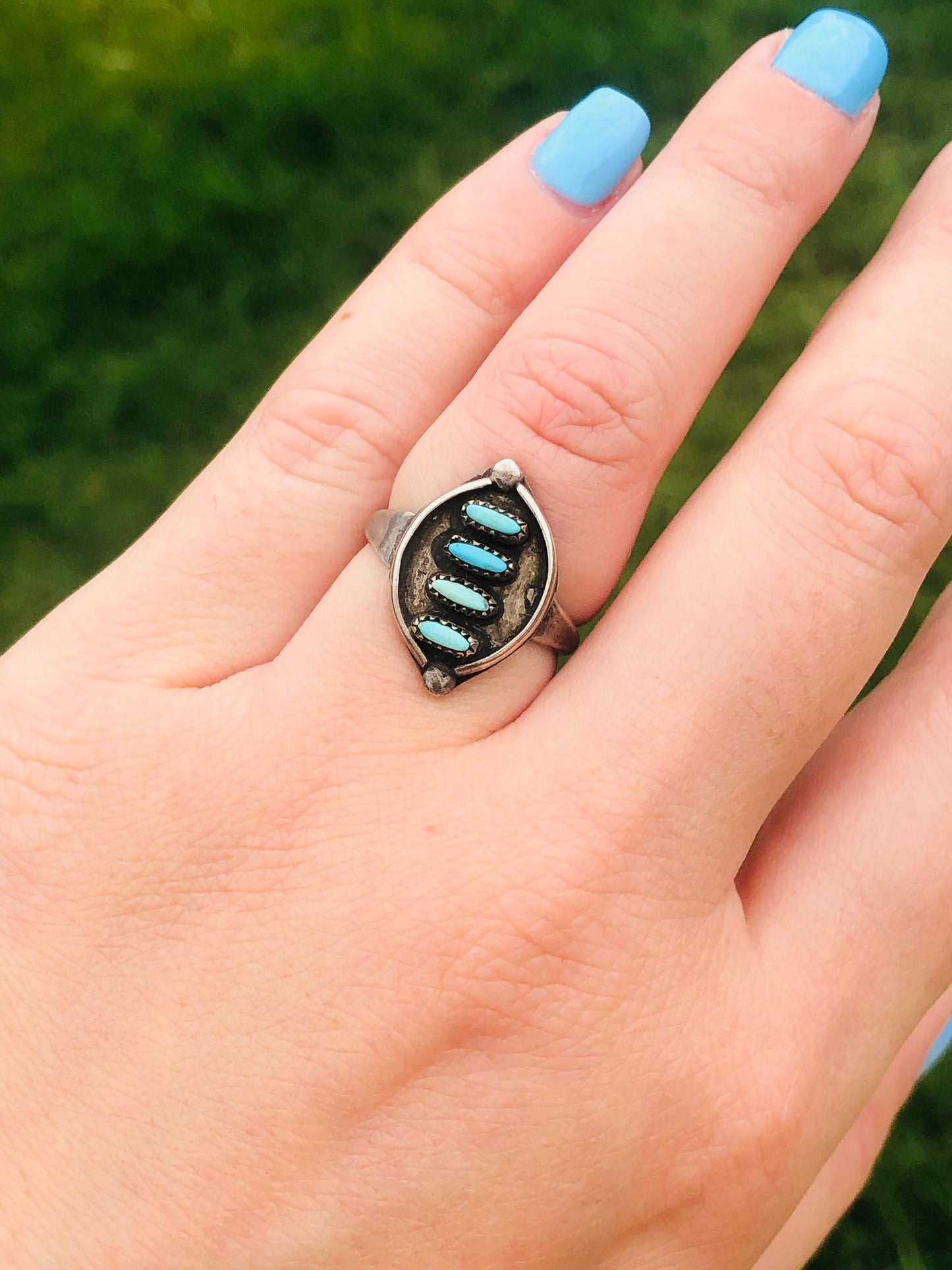 Old Pawn Vintage Sterling Silver Turquoise Zuni Ring