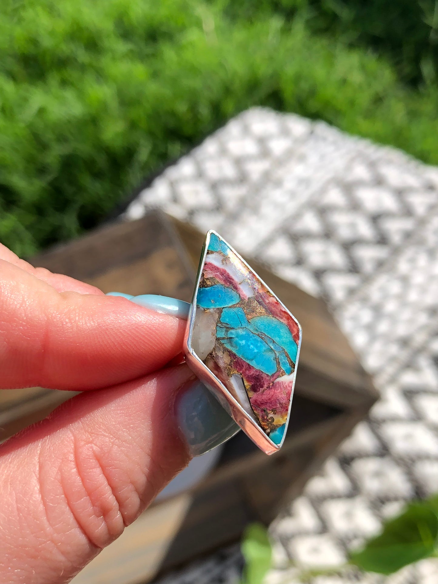 Red Spiny Oyster Turquoise Adjustable Ring