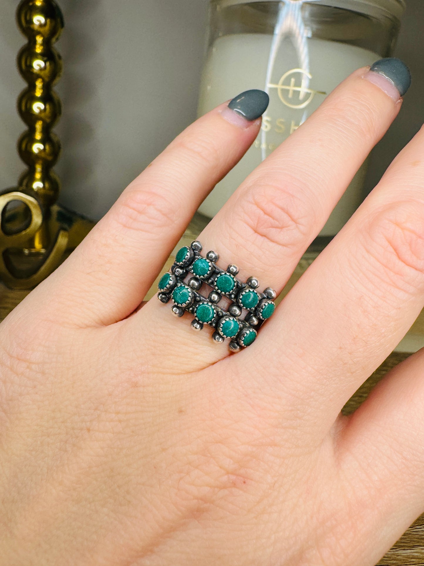 Vintage Sterling Silver Zuni Snake Eye Turquoise Ring