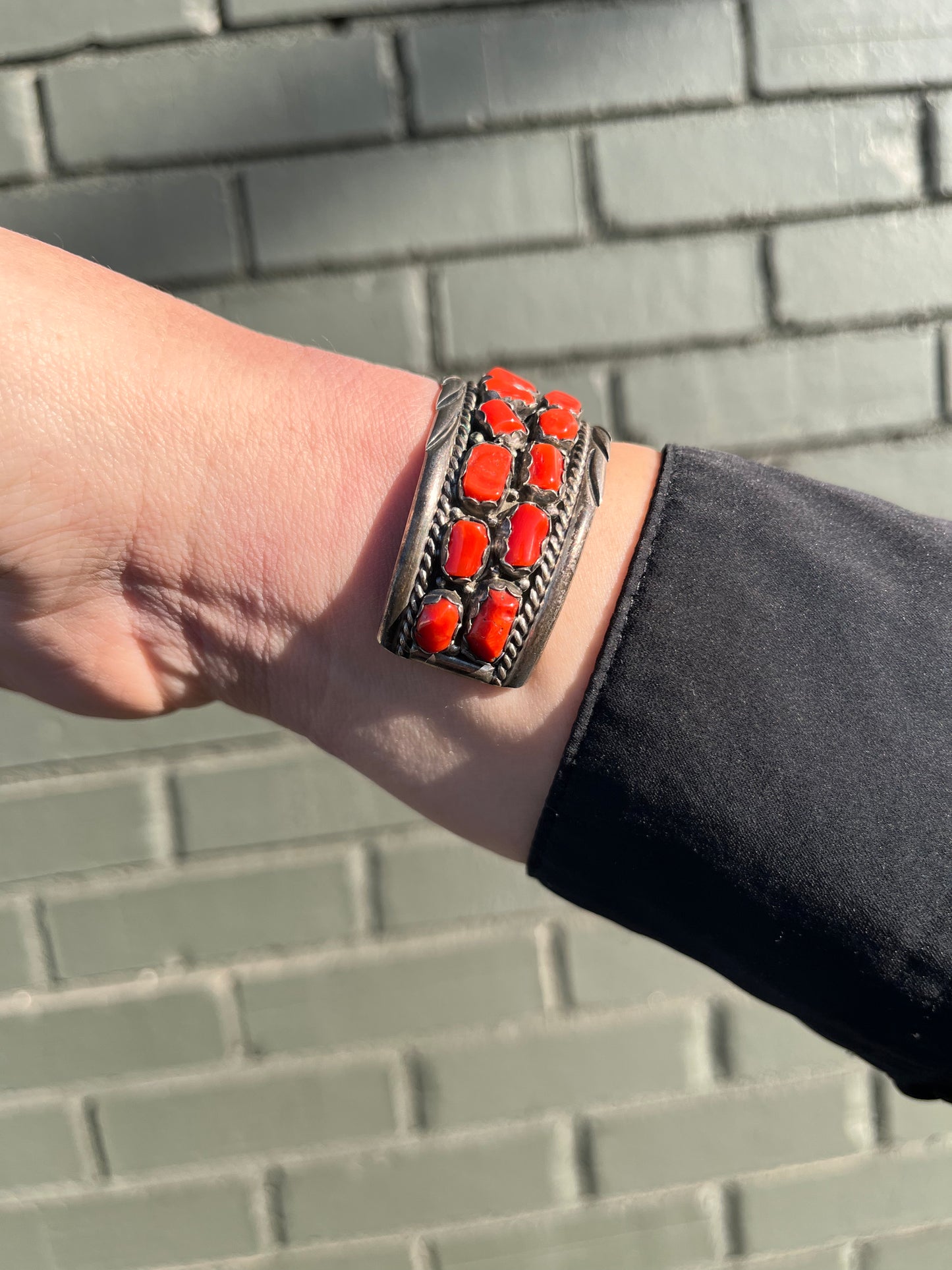 AMAZING Sterling Silver Coral Cuff Signed by artist