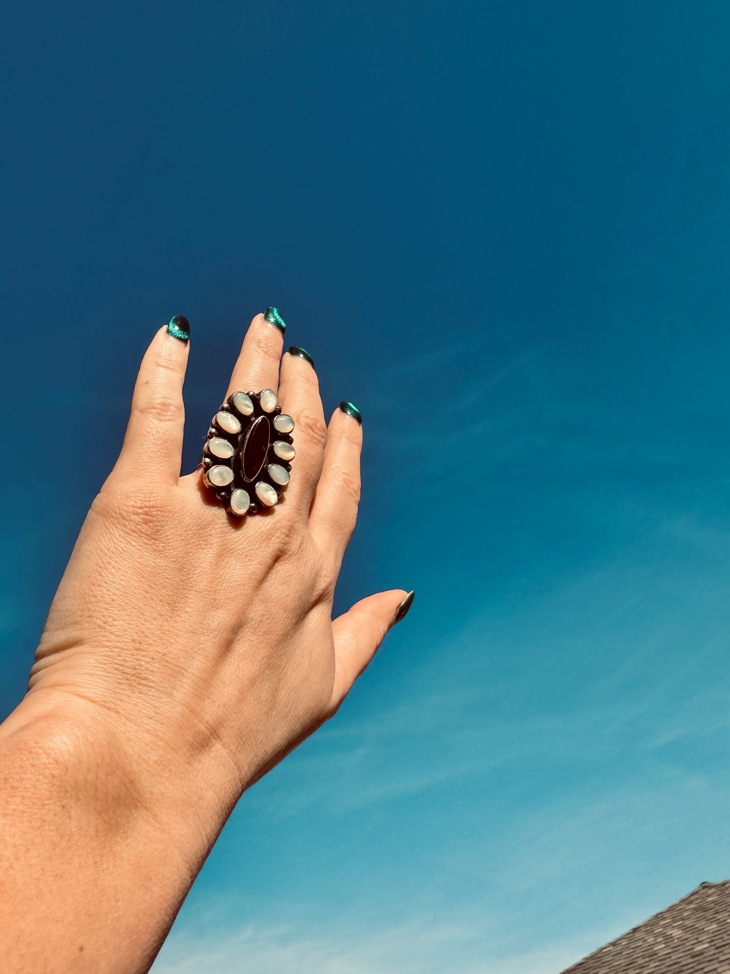 Sterling Silver Mother of Pearl and Spiny Ouster Ring