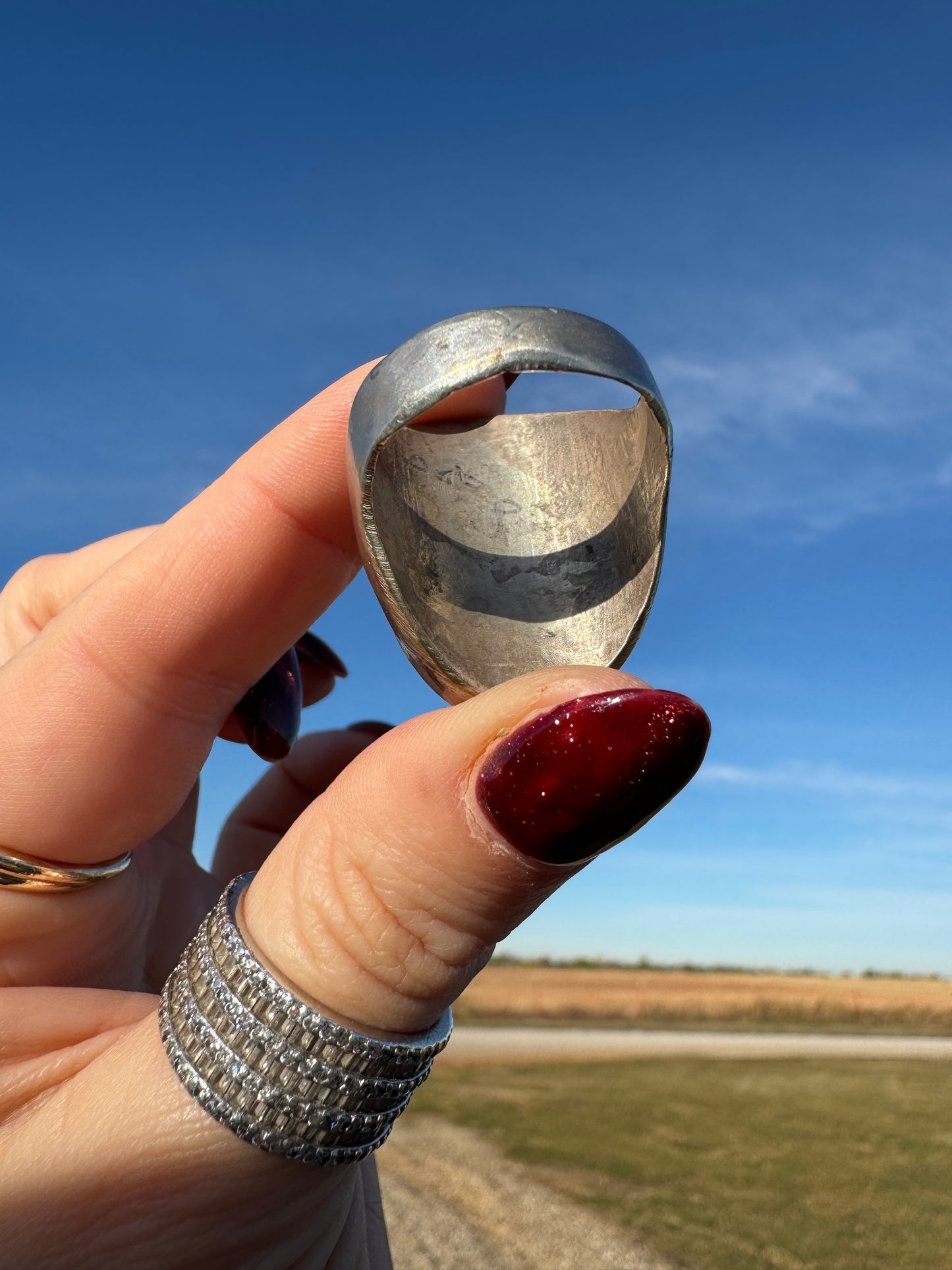 Large Vintage Sterling Native Inlay Ring