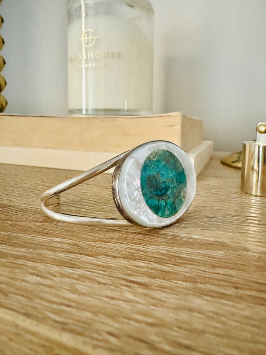 Sterling Silver Mother of Pearl and Turquoise Cuff Bracelet