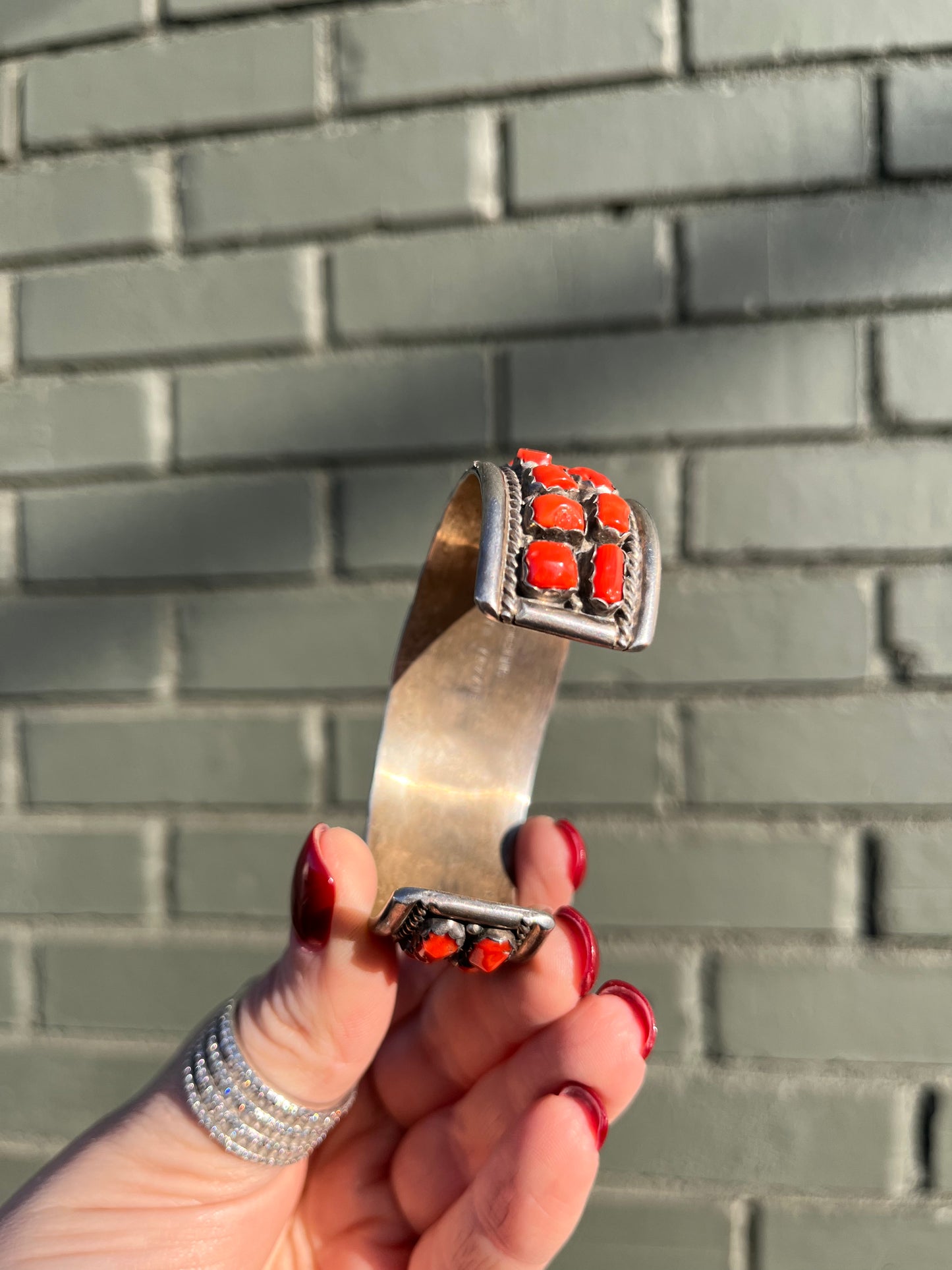 AMAZING Sterling Silver Coral Cuff Signed by artist