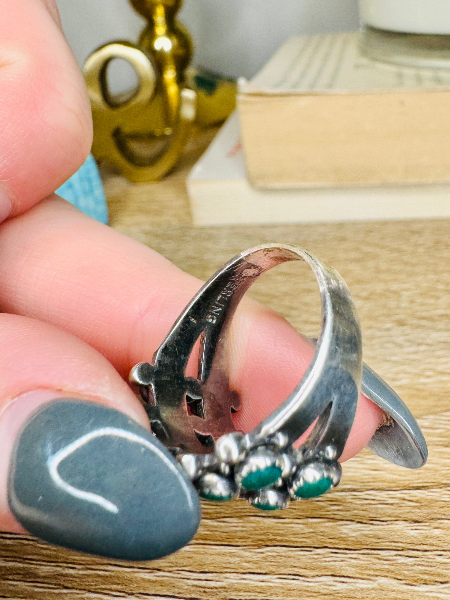 Vintage Sterling Silver Zuni Snake Eye Turquoise Ring