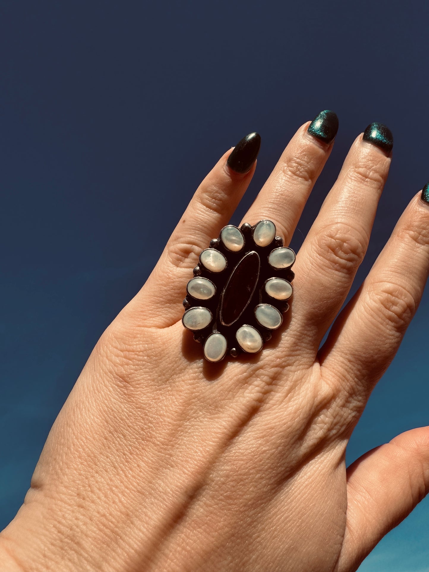 Sterling Silver Mother of Pearl and Spiny Ouster Ring