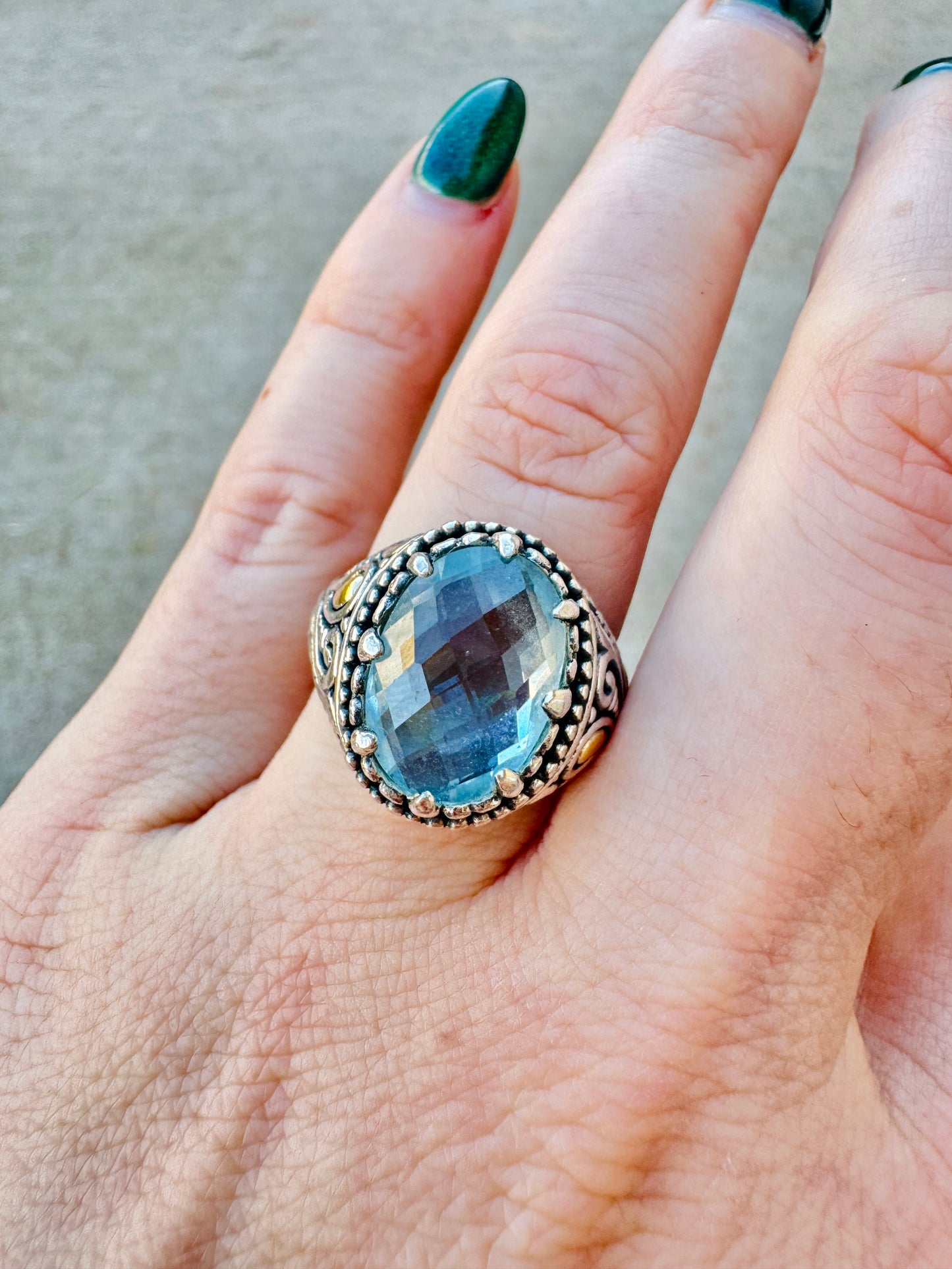 18k and Sterling Silver Blue Topaz Ring