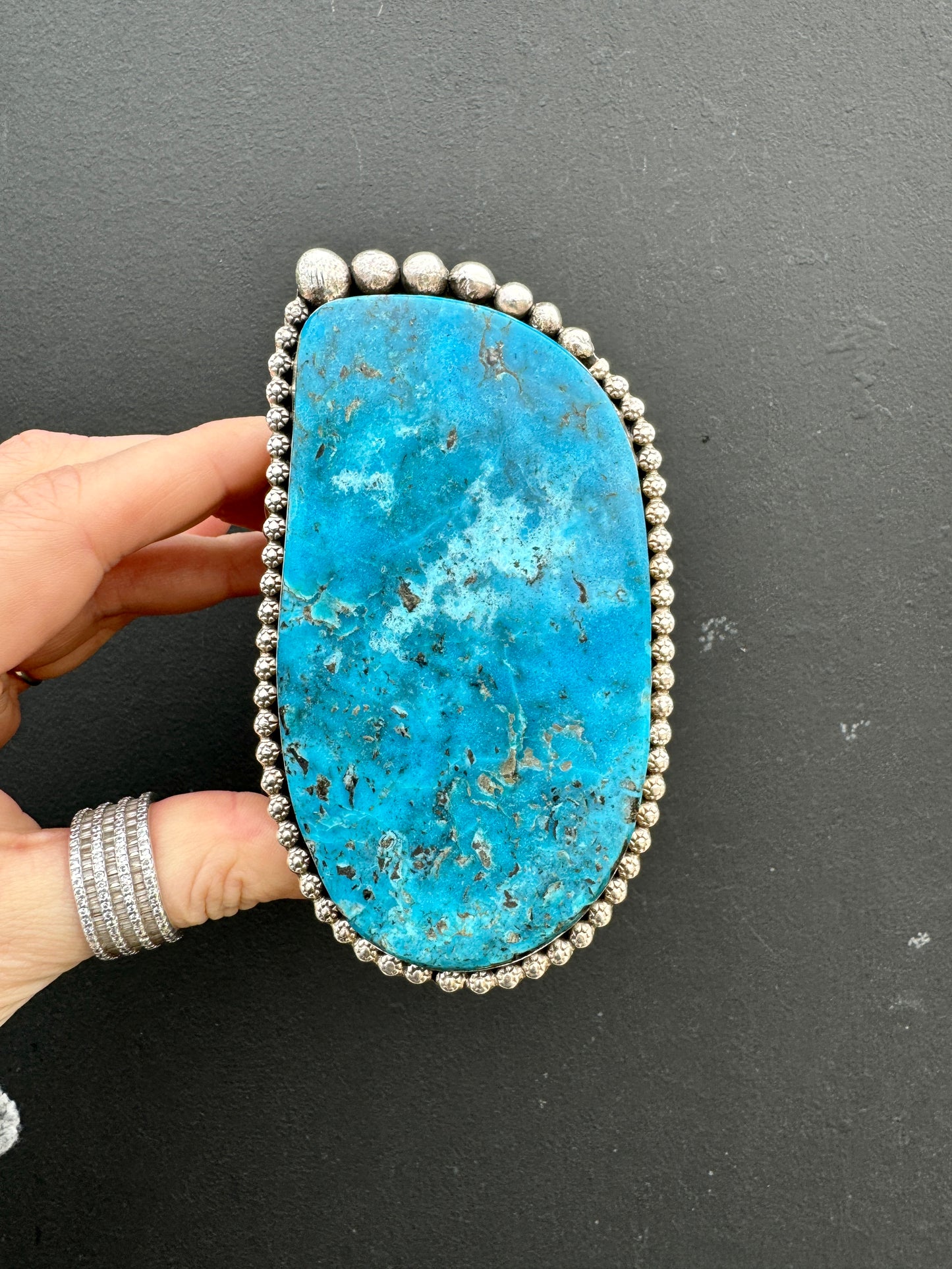 GORGEOUS Large Sterling signed Turquoise Slab Cuff Bracelet