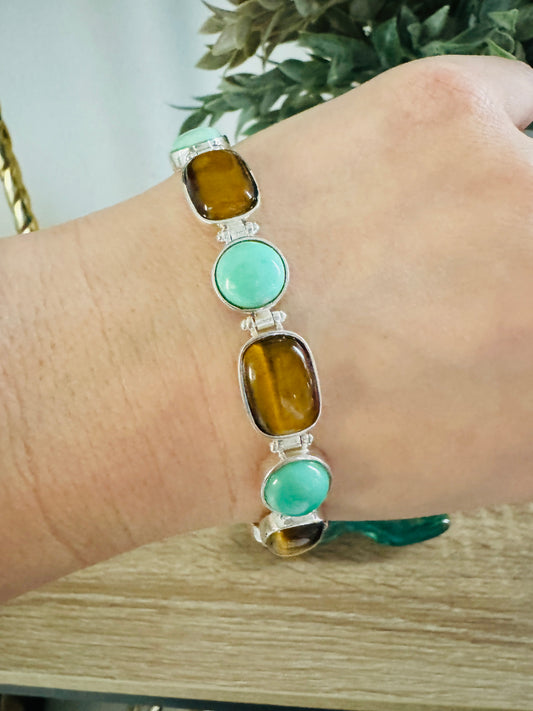 Sterling Silver Turquoise and Tigers Eye Bracelet