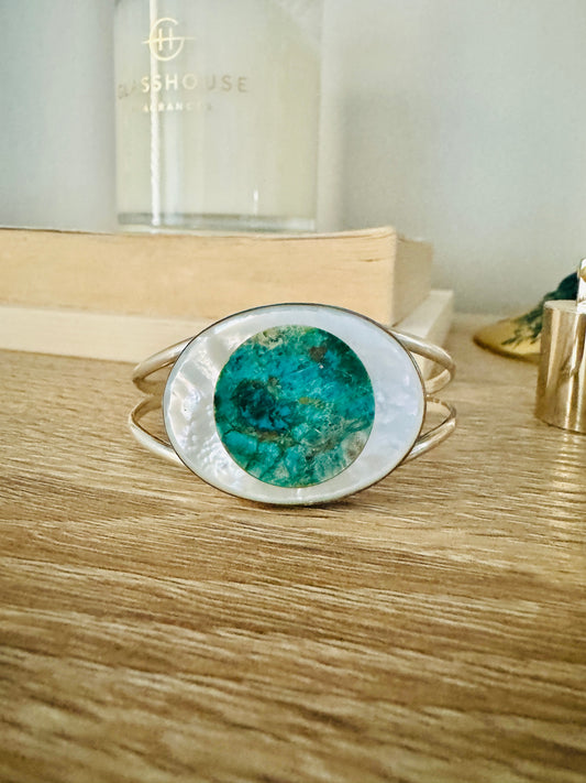 Sterling Silver Mother of Pearl and Turquoise Cuff Bracelet