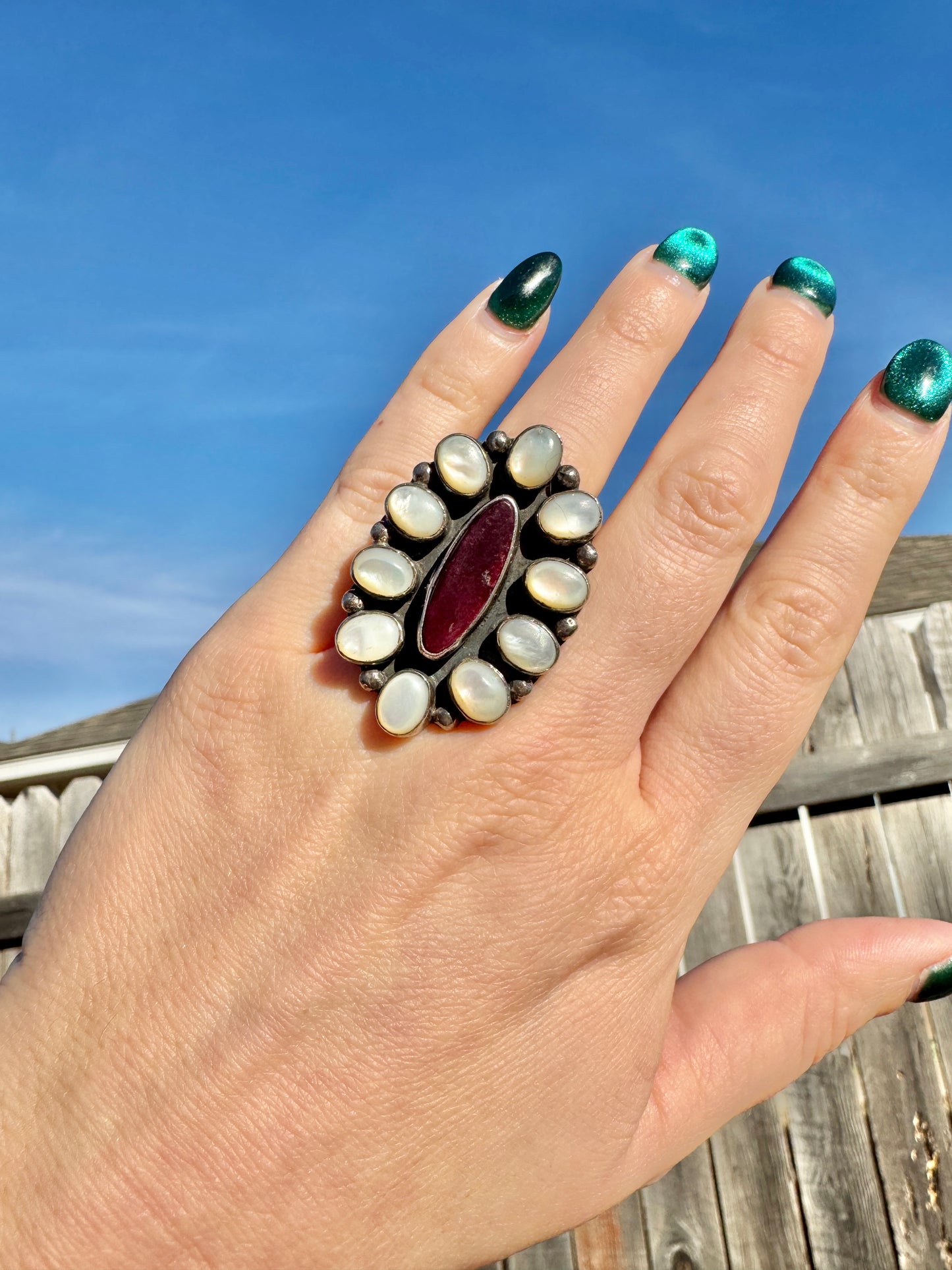 Sterling Silver Mother of Pearl and Spiny Ouster Ring