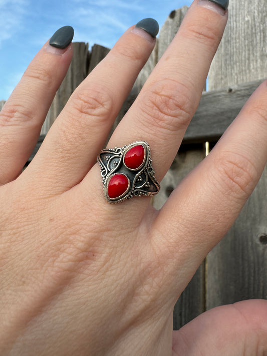 Vintage Sterling Silver Coral Ring