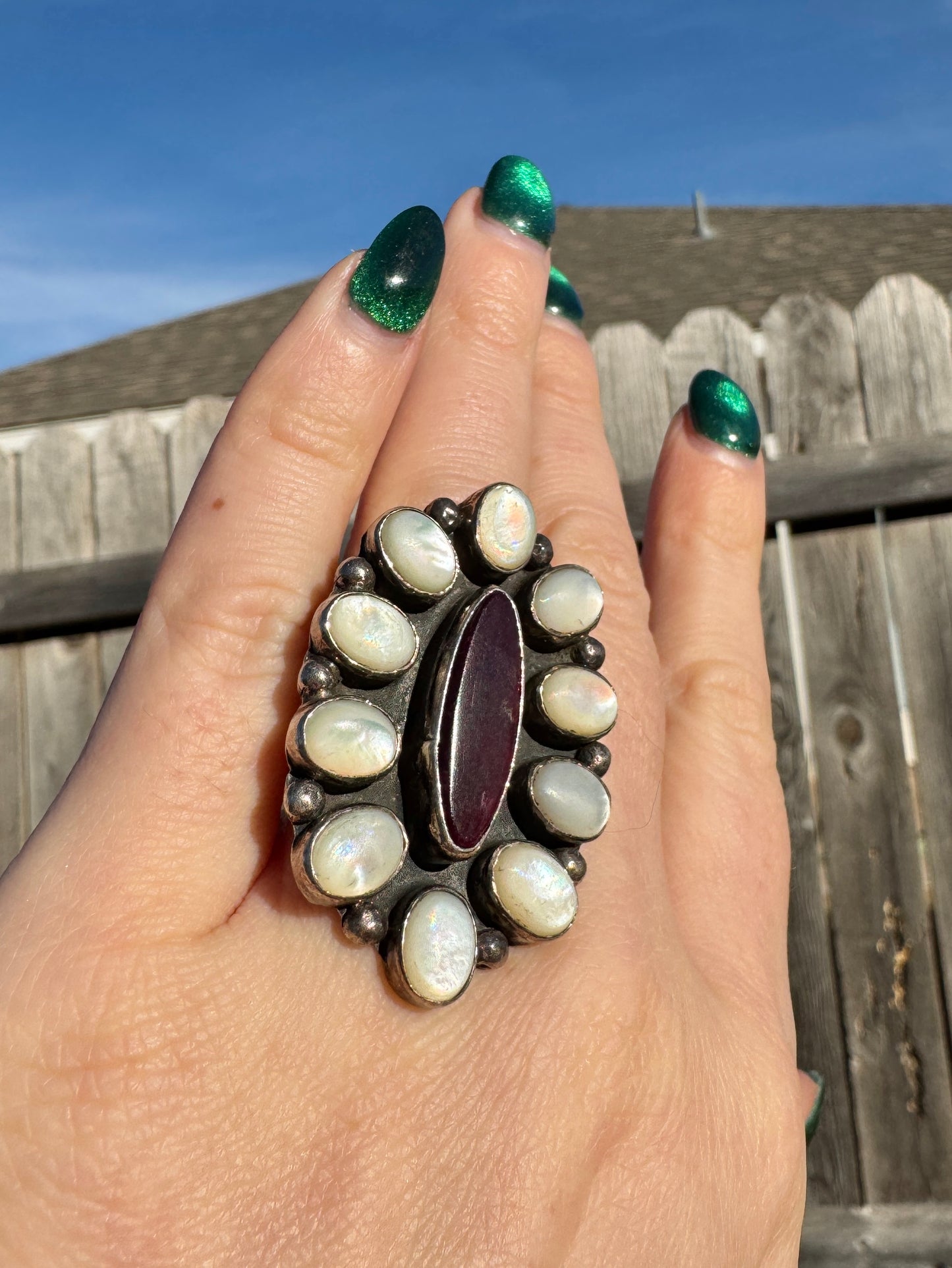 Sterling Silver Mother of Pearl and Spiny Ouster Ring