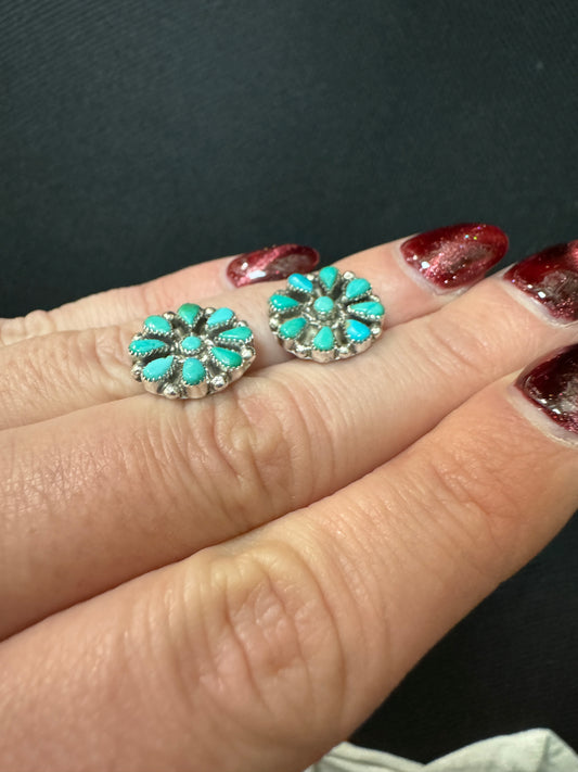 Sterling Silver Turquoise Cluster Stud Earrings