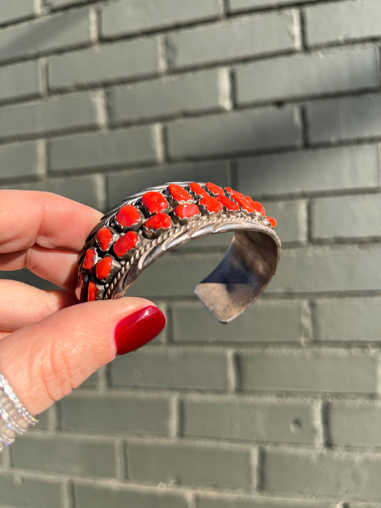 AMAZING Sterling Silver Coral Cuff Signed by artist