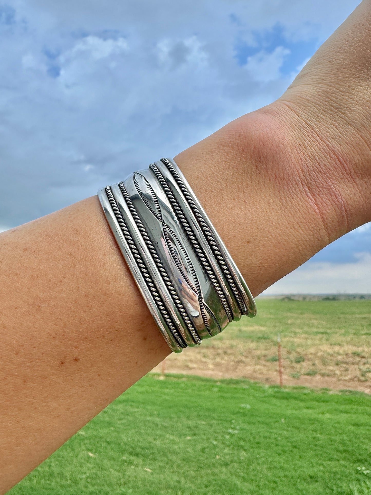 Western Sterling Silver Signed Wide Cuff Bracelet