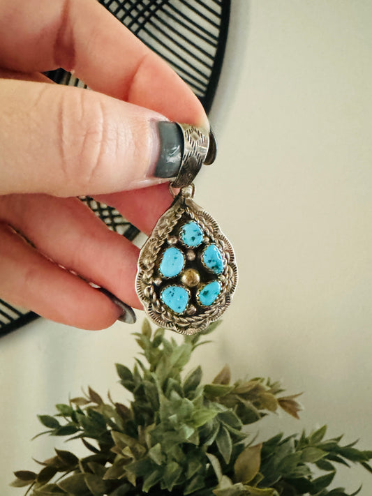 Navajo Sterling Turquoise Cluster Pendant