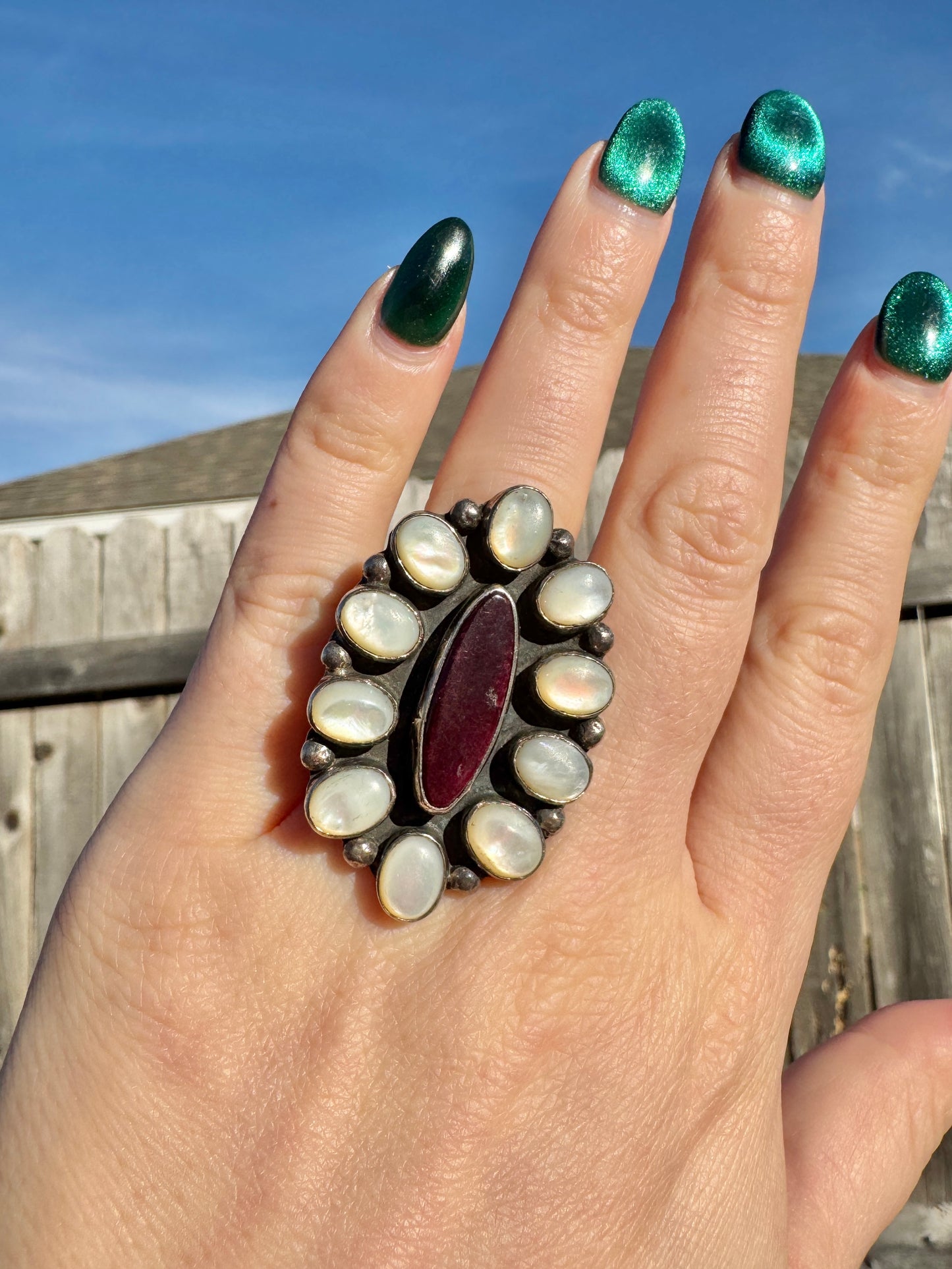 Sterling Silver Mother of Pearl and Spiny Ouster Ring