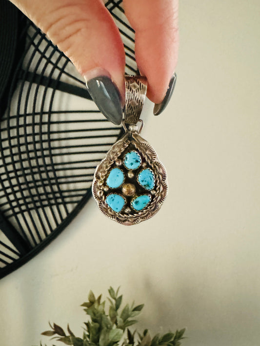 Navajo Sterling Turquoise Cluster Pendant