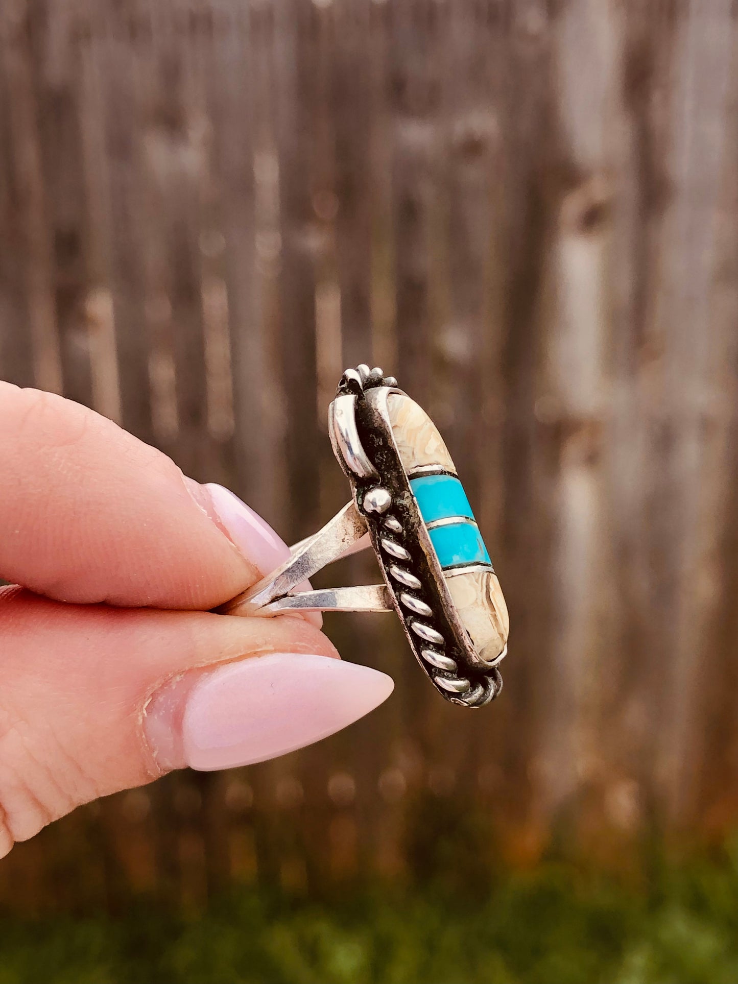 Sterling Turquoise and Jasper Ring