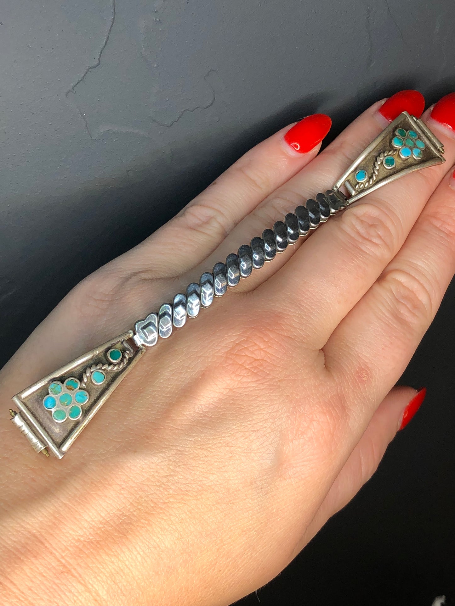 Vintage Sterling Signed Turquoise Watch Band