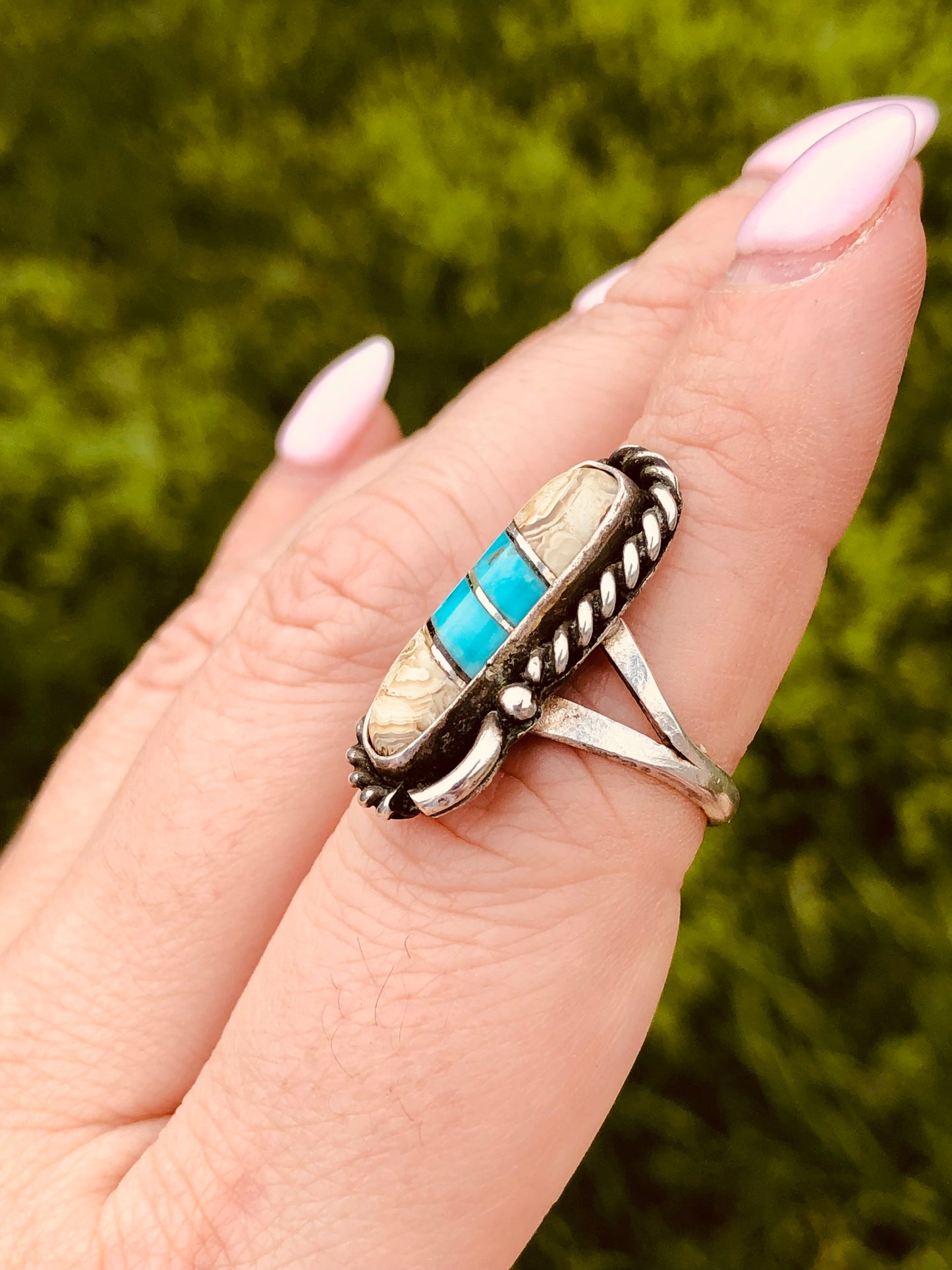 Sterling Turquoise and Jasper Ring