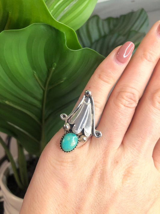 Large Vintage Sterling Silver Turquoise Ring