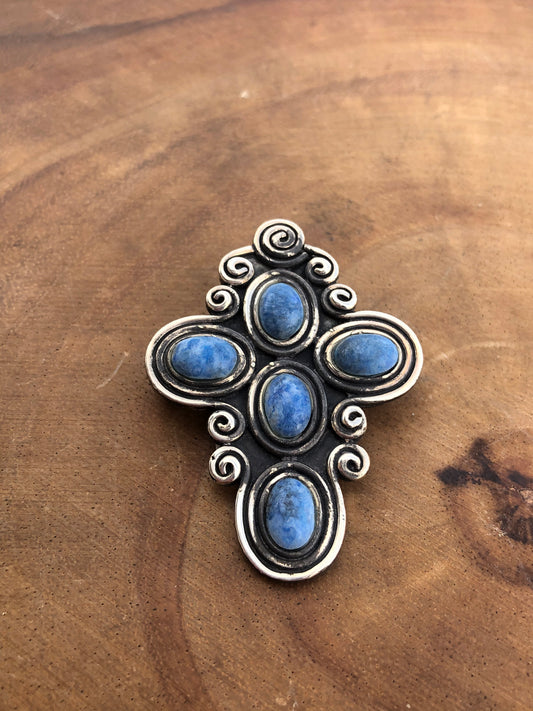 Vintage Sterling Blue Denim Lapis Cross Pin + Pendant