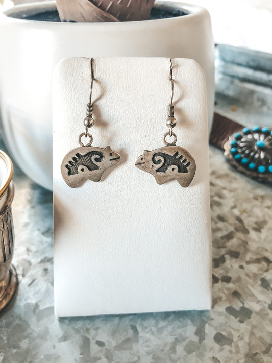 Sterling Silver Hopi Native Bear Earrings