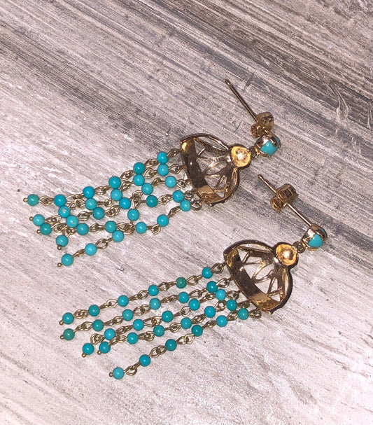 14k Yellow Gold Sleeping Beauty Turquoise Earrings