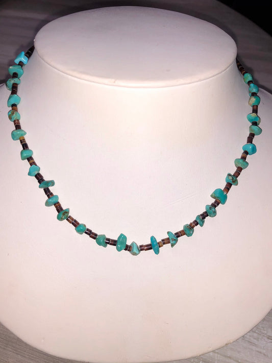 Sterling Raw Turquoise + Heishi Bead Necklace