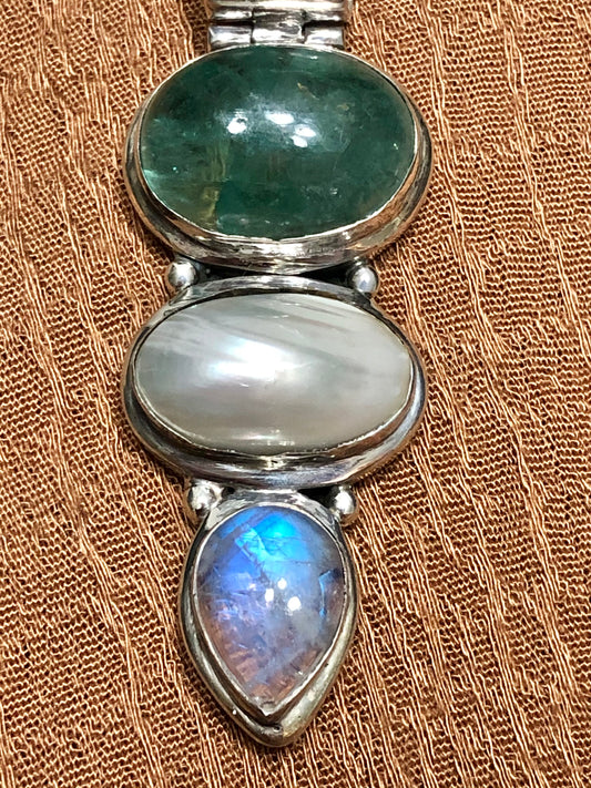 Large Sterling Multi-Stone Pendant + Enhancer