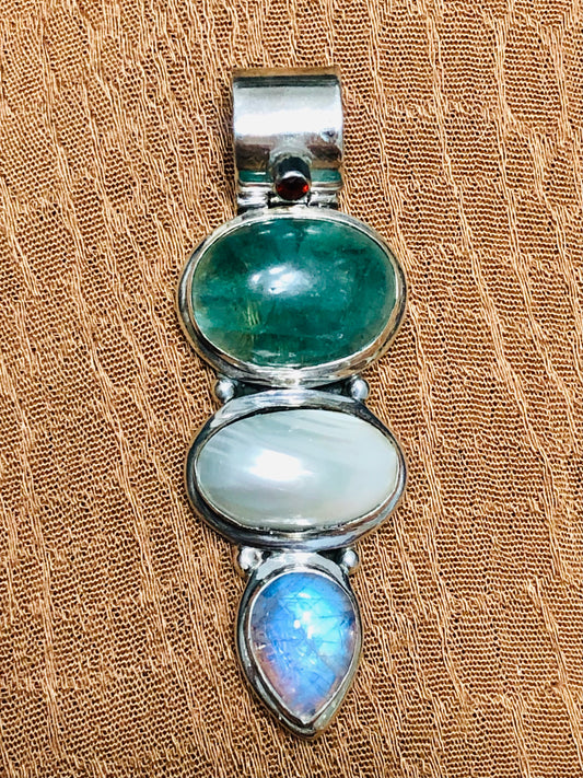 Large Sterling Multi-Stone Pendant + Enhancer