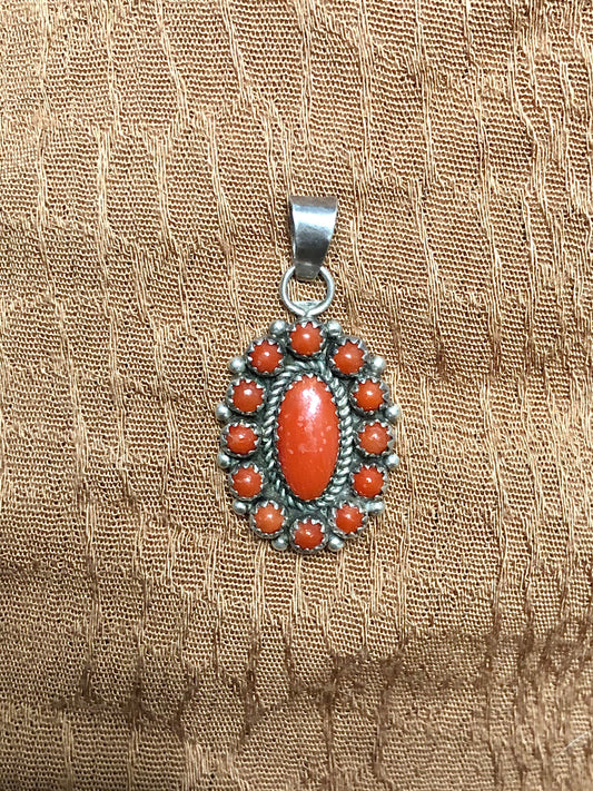 Vintage Old Pawn Sterling Coral Pendant Signed by Artist