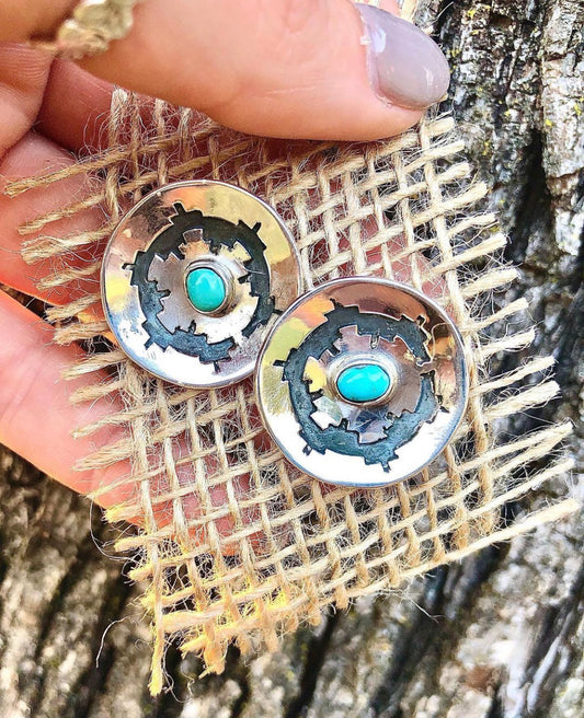 Sterling and Turquoise Tribal Stud Earrings