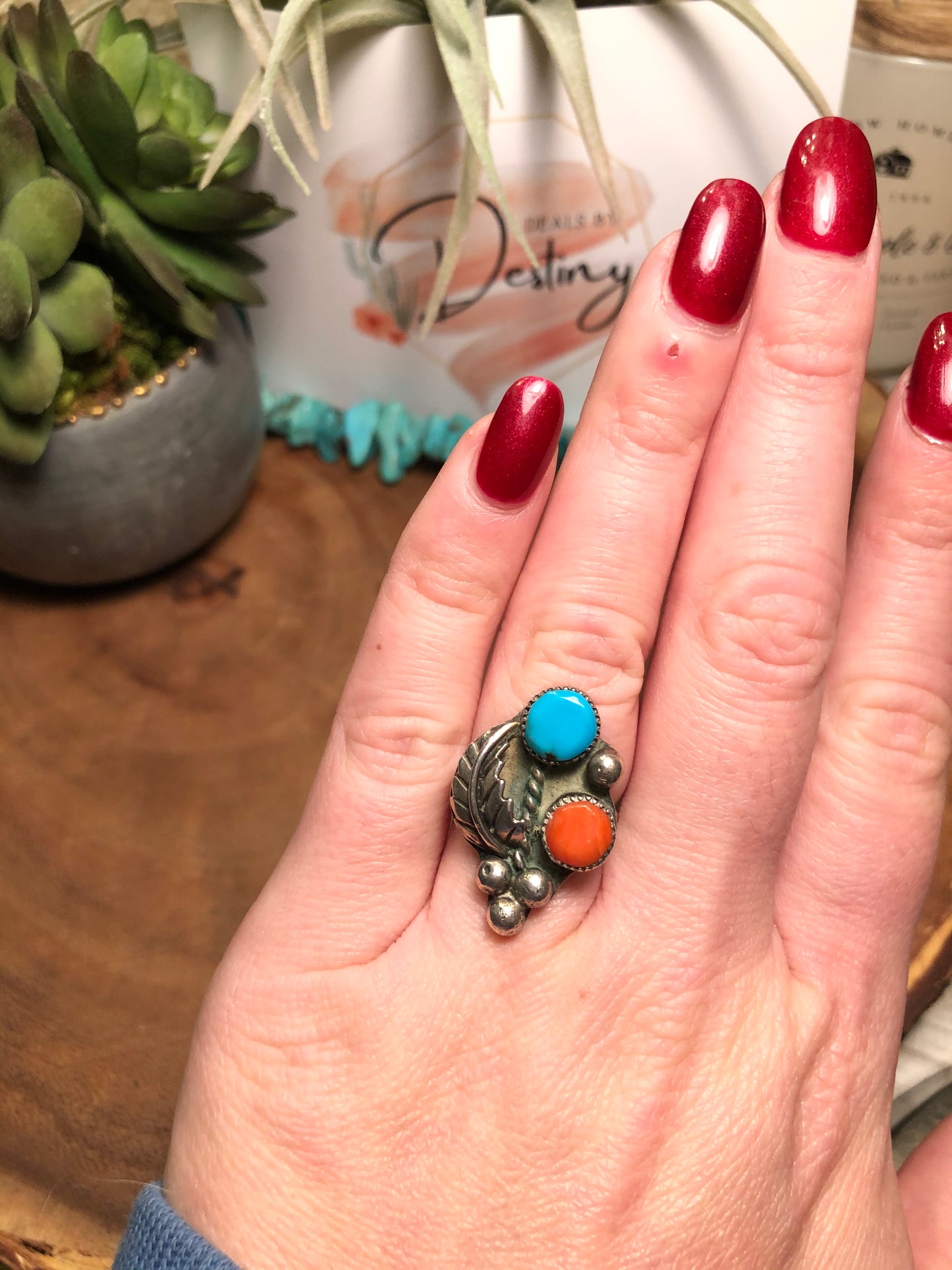 Sterling Turquoise and Coral Ring