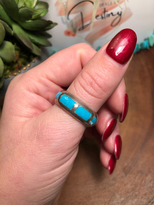 Vintage Sterling Silver Turquoise Inlay Eternity Ring