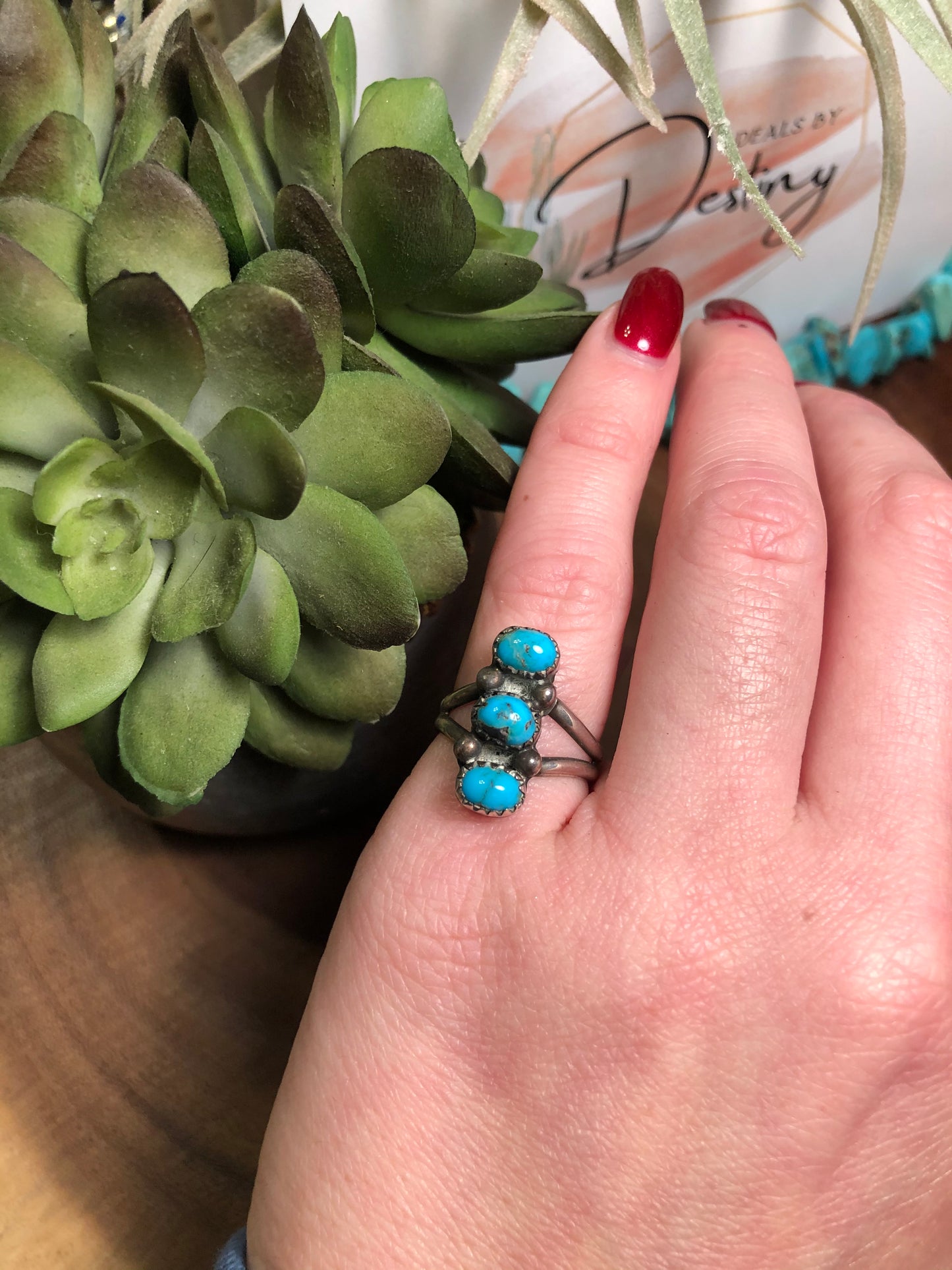 Silver and Triple Turquoise Ring