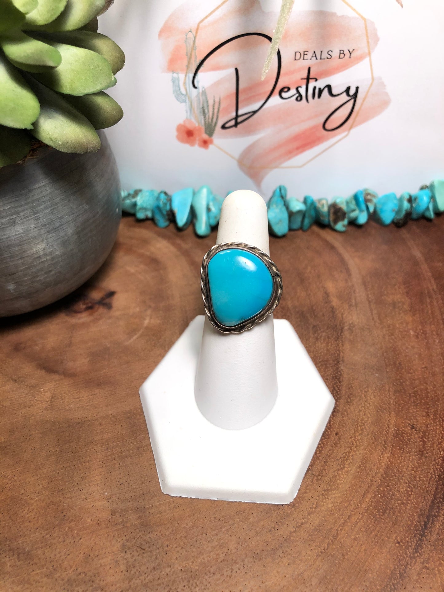 Large Vintage Sterling Silver Turquoise Ring